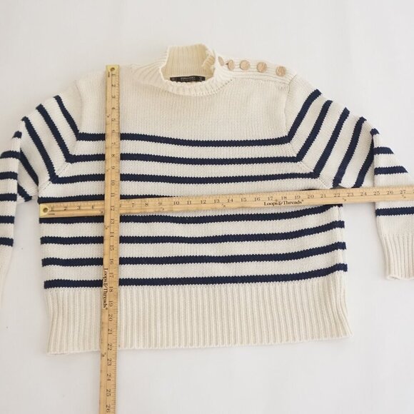 Zora Vichy Collection Cream w Navy Stripe Knit Ribbed Mockneck Sweater S - Picture 4 of 11